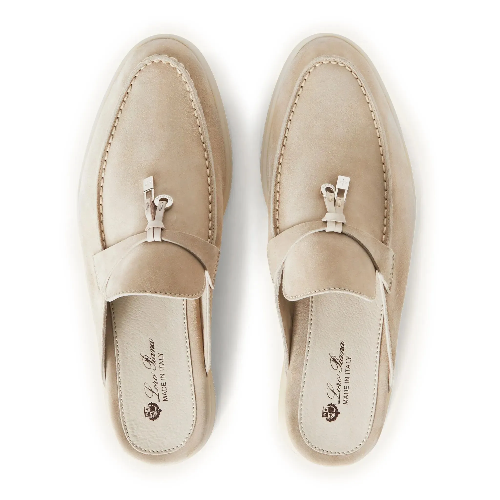 Loro Piana Babouche Summer Charms Walk Suede Linen Loafers