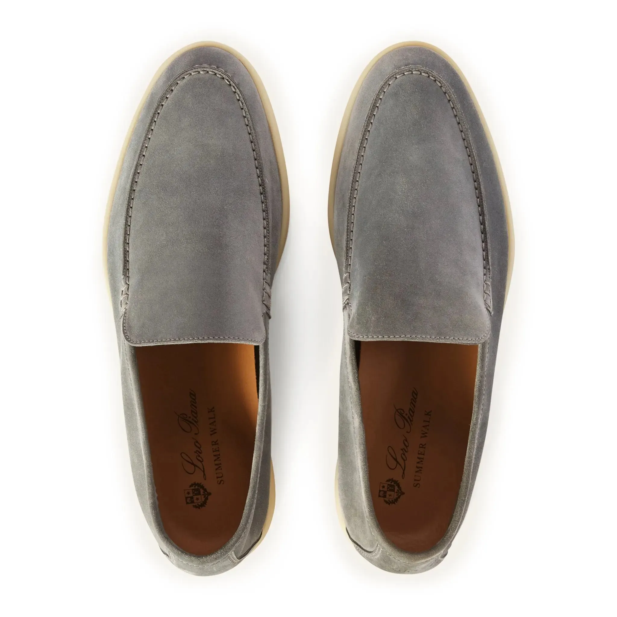 Loro Piana Summer Walk Suede Gull Grey Loafers