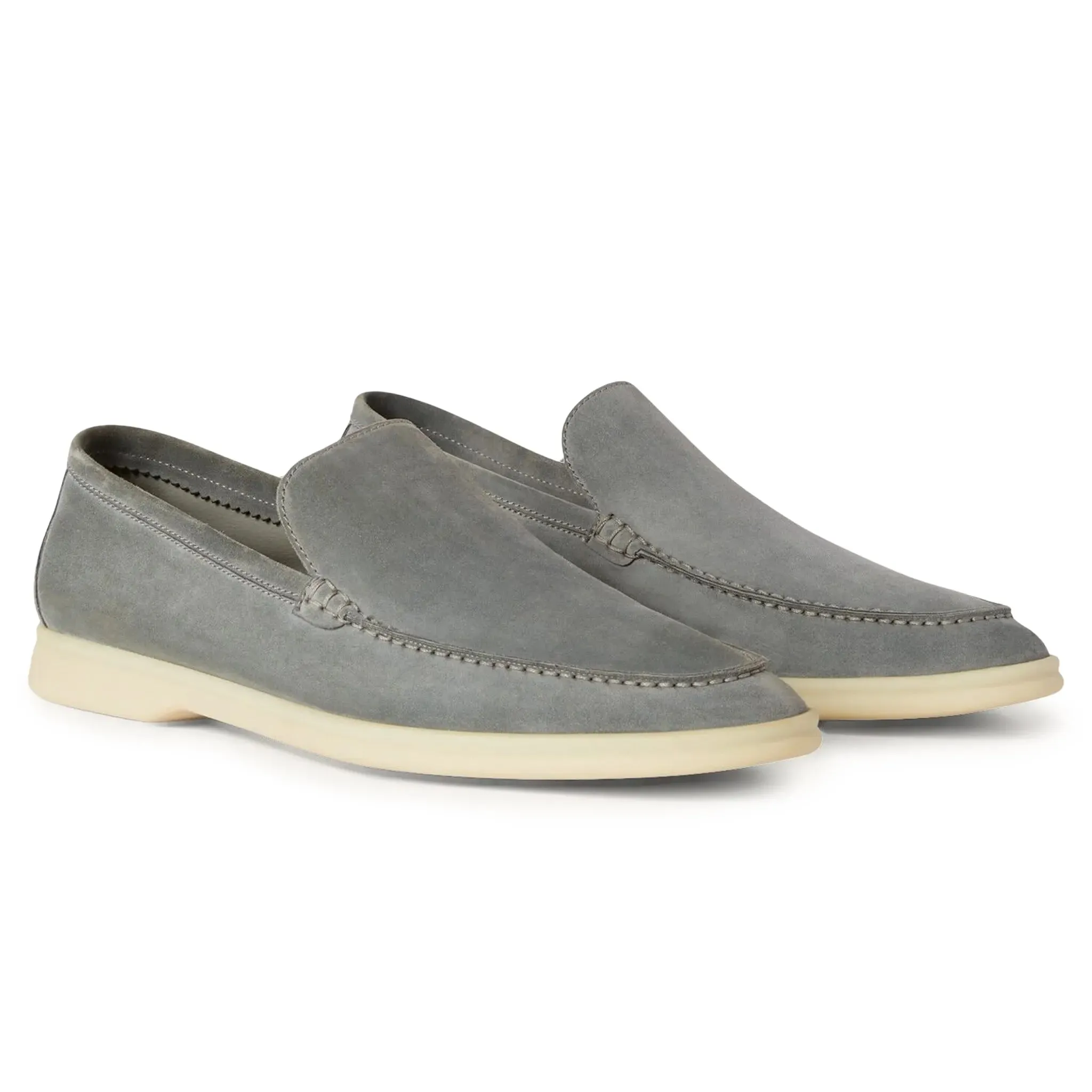 Loro Piana Summer Walk Suede Gull Grey Loafers