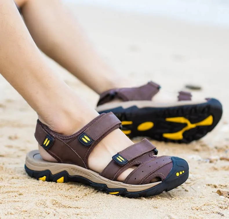 Men's Genuine Leather Beach Shoes Breathable Casual Sandals