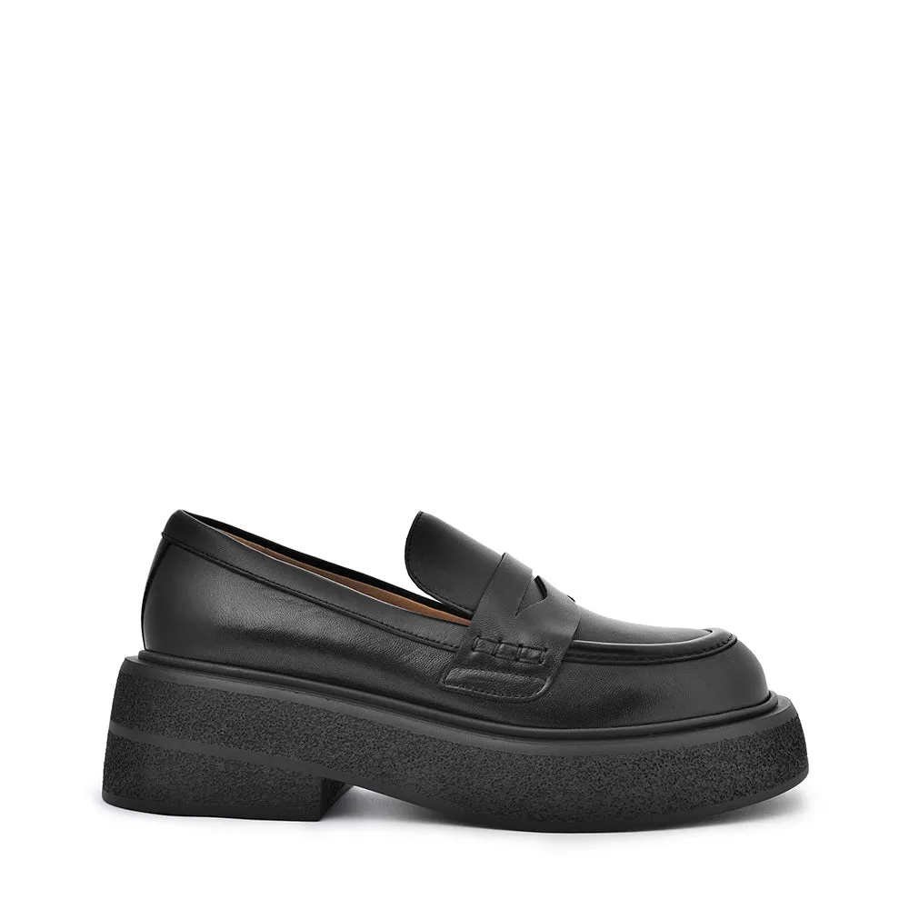 Mikka Black Leather Chunky Loafers