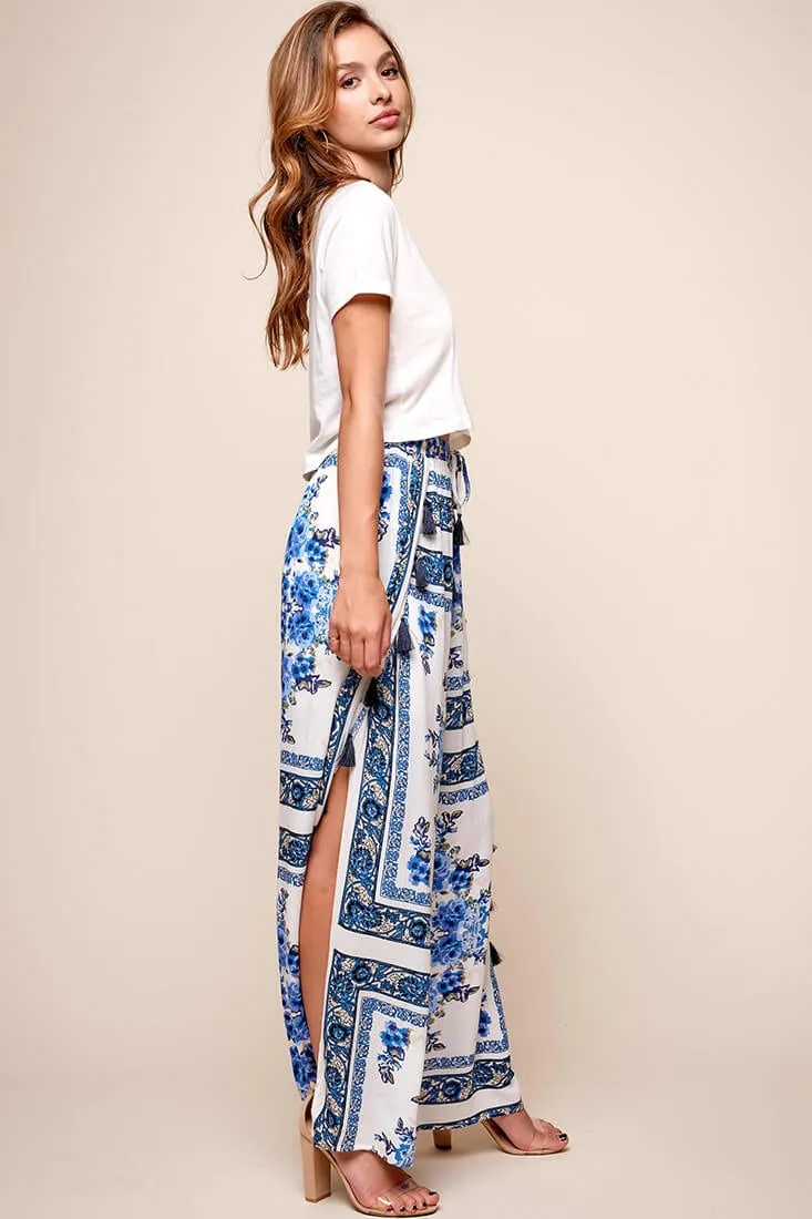 Monaco Wide Leg Tassel Pants White