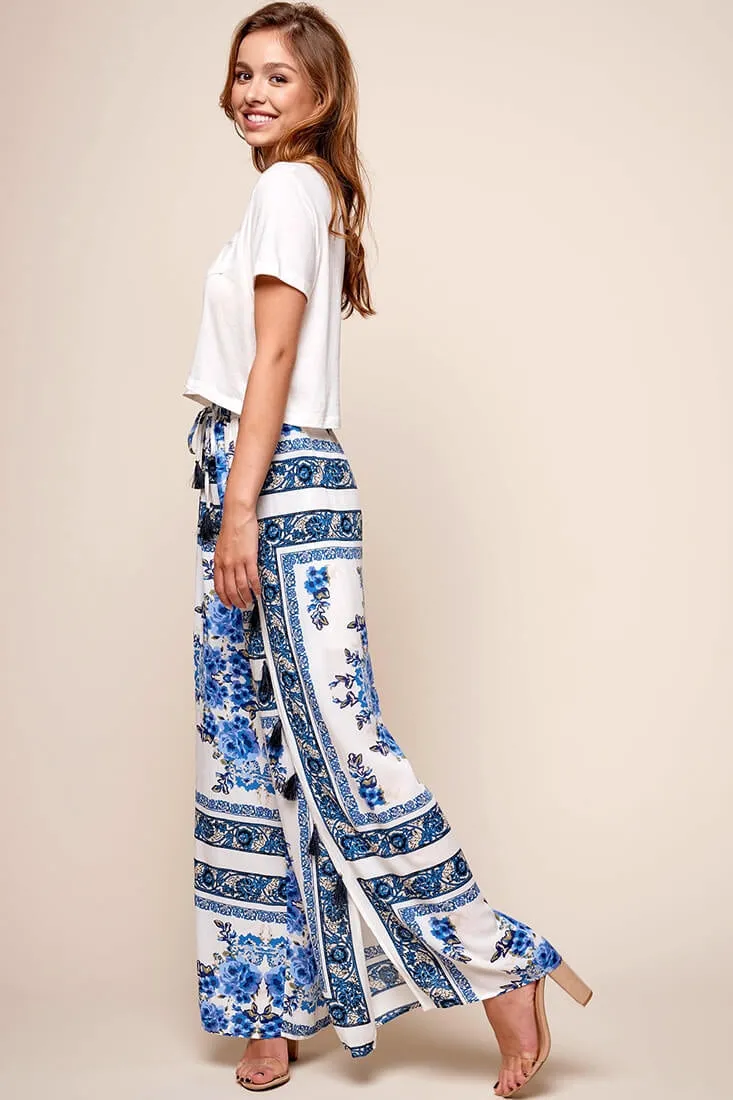 Monaco Wide Leg Tassel Pants White