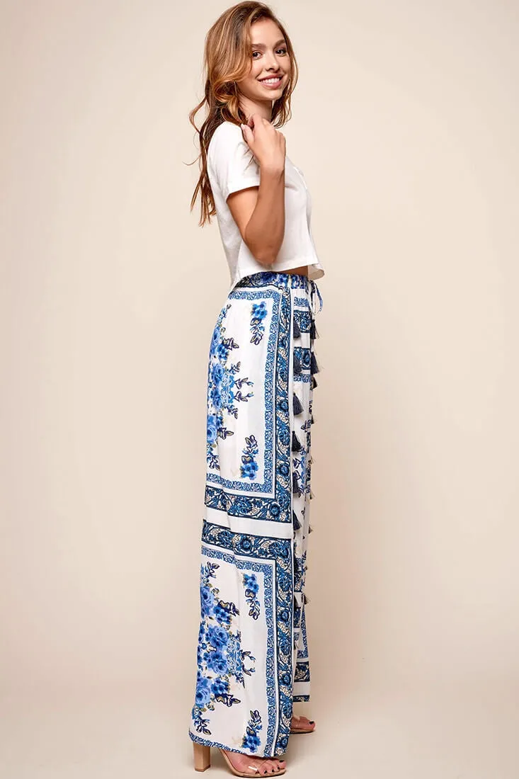 Monaco Wide Leg Tassel Pants White