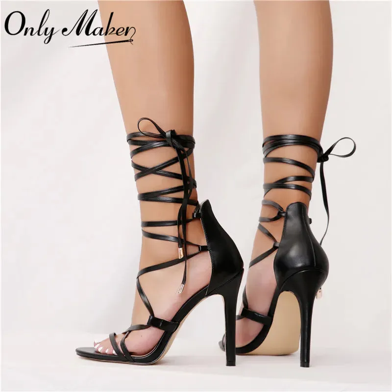 Onlymaker Women Peep Toe Gladiator High Heels