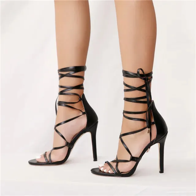 Onlymaker Women Peep Toe Gladiator High Heels