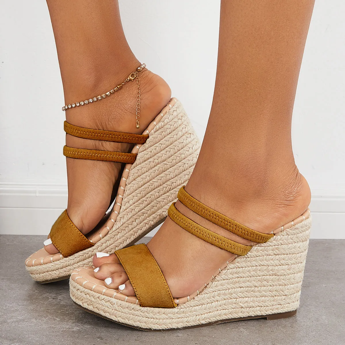 Open Toe Platform Espadrille Wedges Slip on Sandals