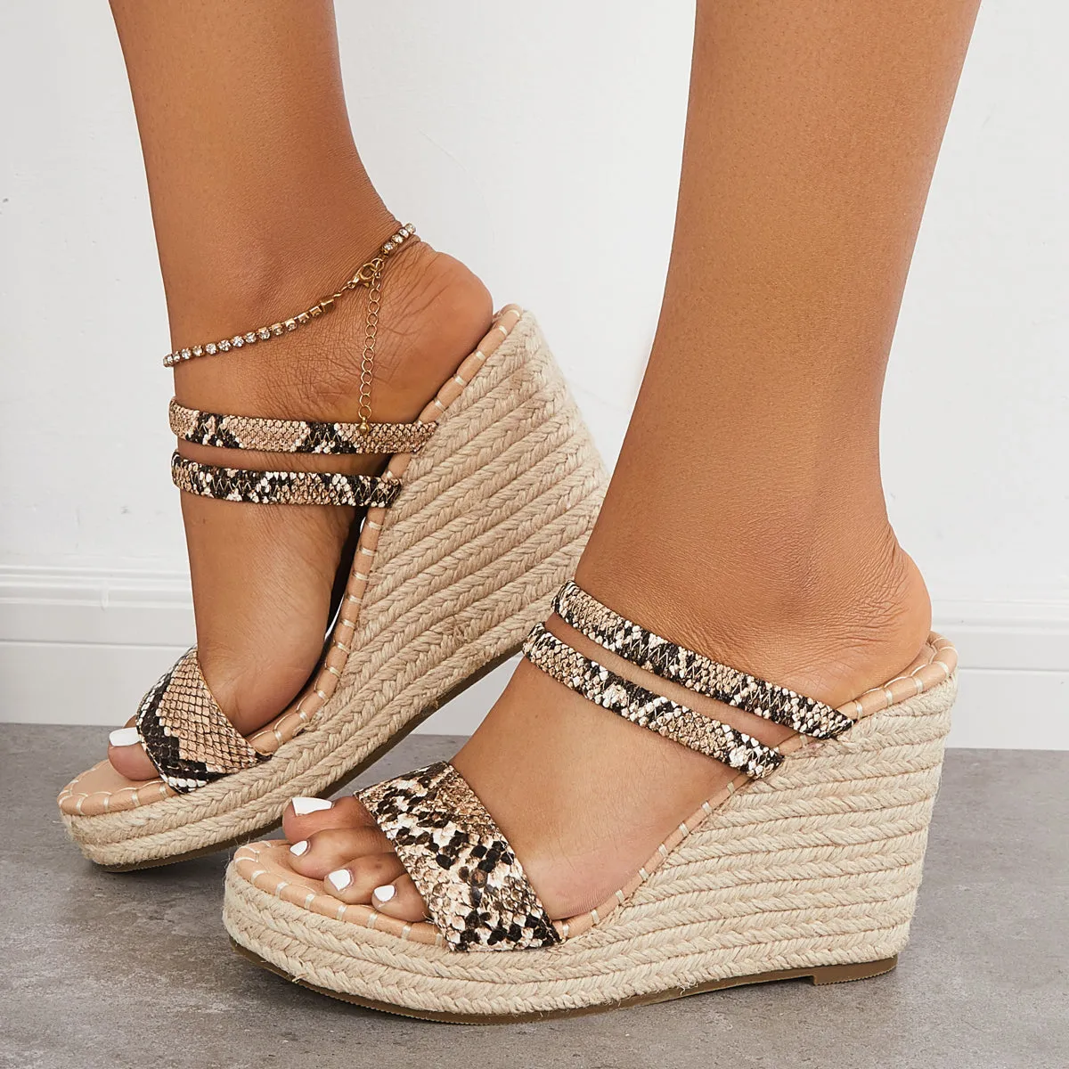 Open Toe Platform Espadrille Wedges Slip on Sandals