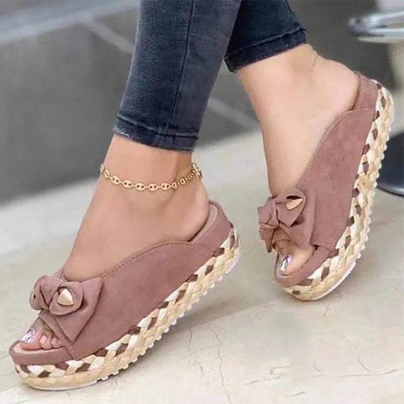 Purpdrank - Women Sandals Casual Wedges Heels Slippers For Summer Shoes Women Peep Toe Straw Heels Sandalias Mujer Sweet Platform Sandals