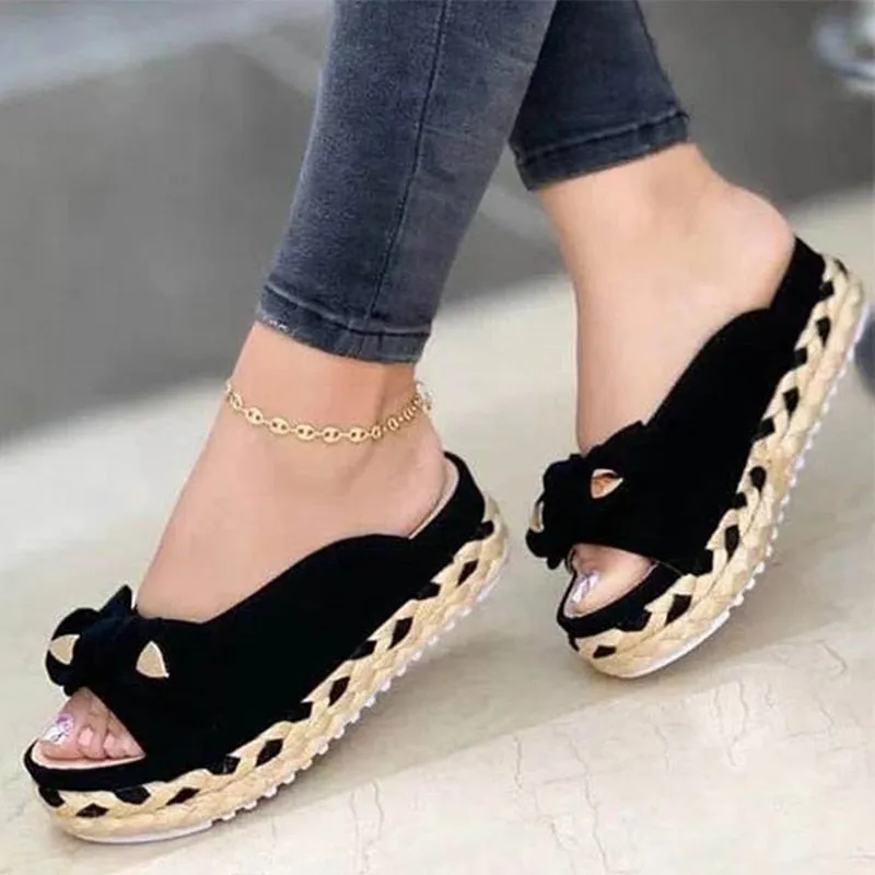 Purpdrank - Women Sandals Casual Wedges Heels Slippers For Summer Shoes Women Peep Toe Straw Heels Sandalias Mujer Sweet Platform Sandals