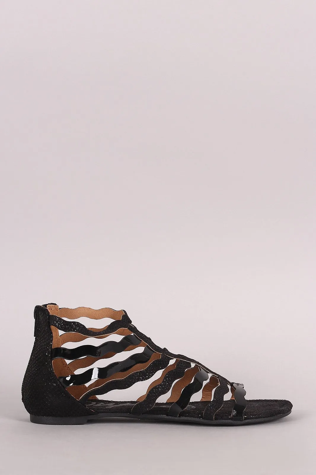 Qupid Patent Wavy Strappy Gladiator Sandal