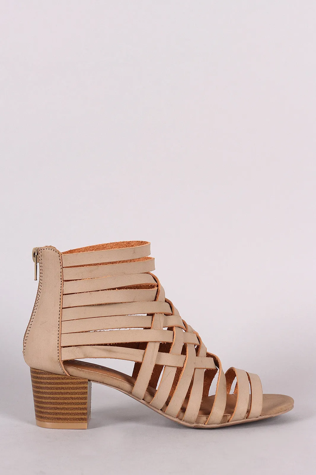 Qupid Vegan Leather Strappy Woven Block Heel Sandal