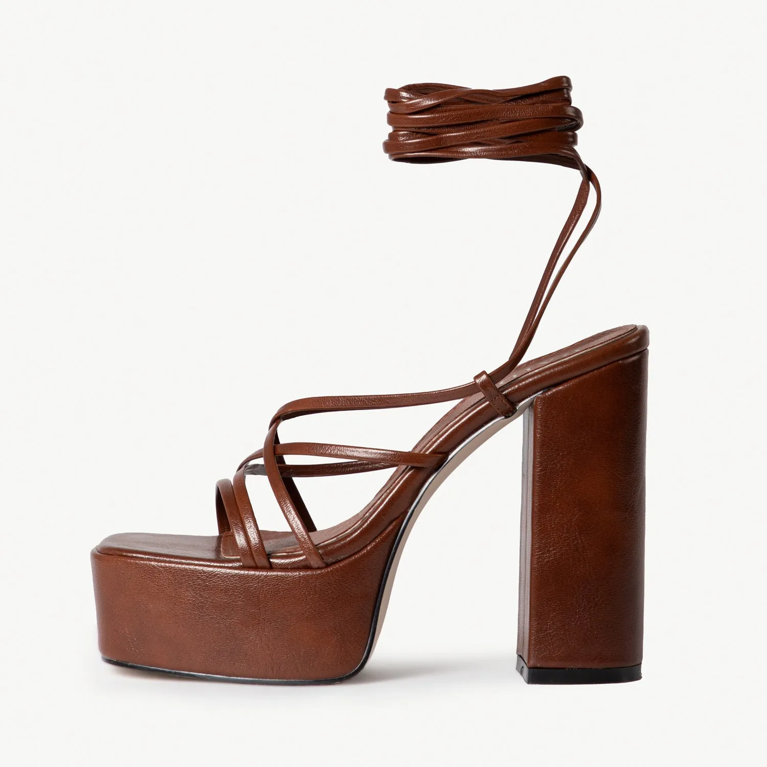 RAID Jennifer Lace Up Platform Heel in Brown