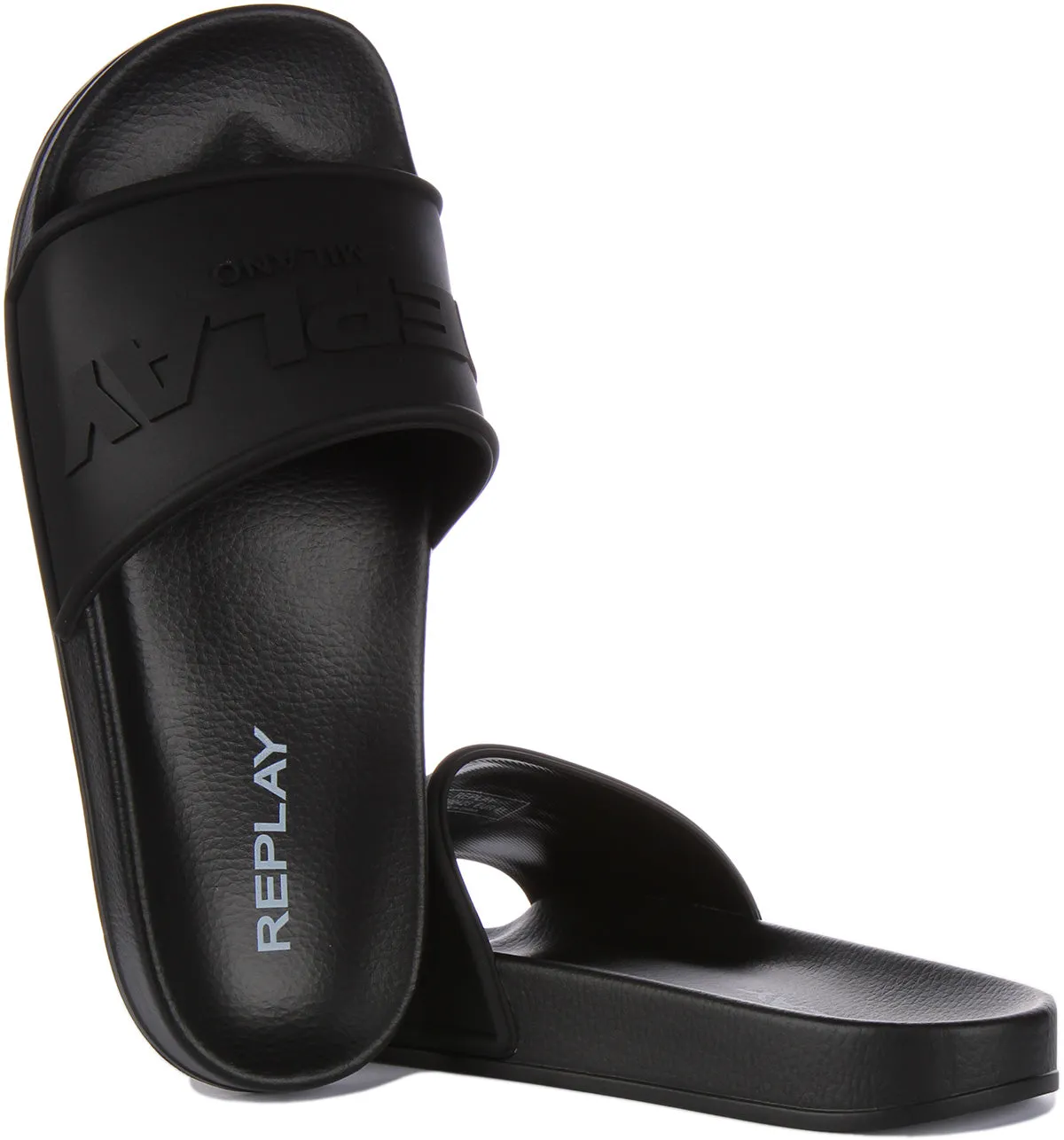 Replay Up Emboss Slider In Black For Men