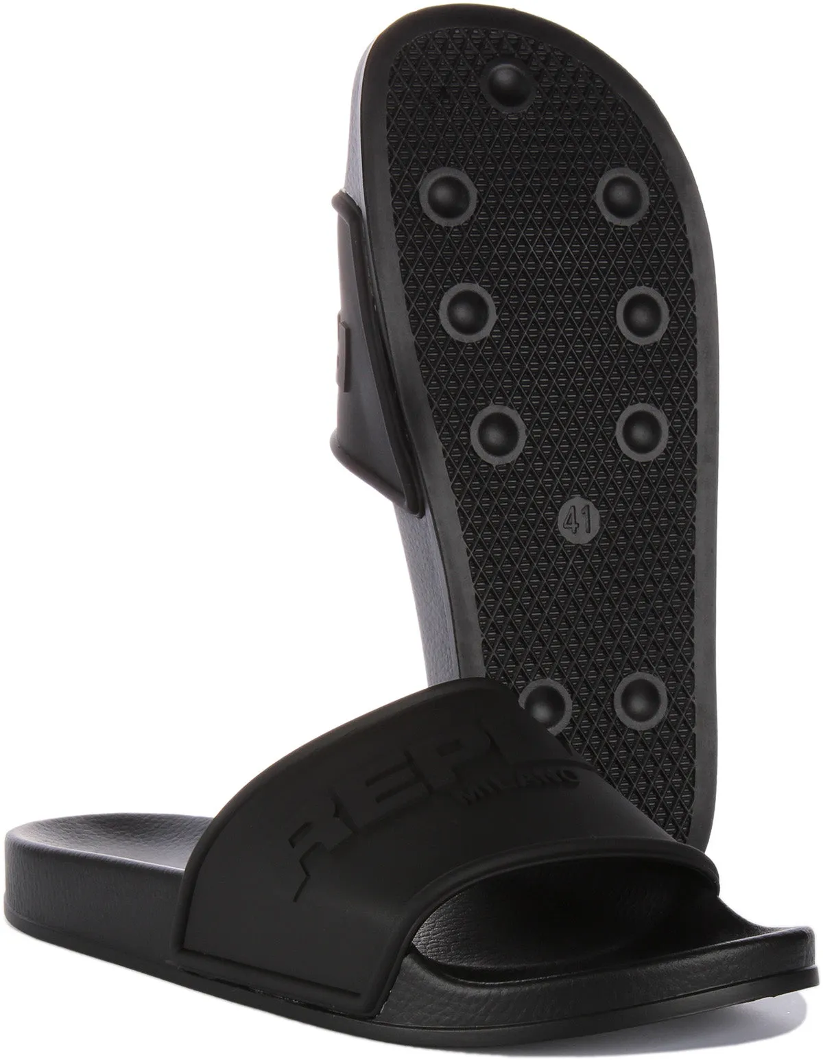 Replay Up Emboss Slider In Black For Men