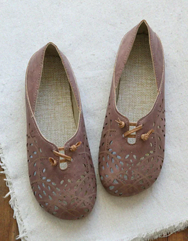 Retro Leather Hollow Summer Flats