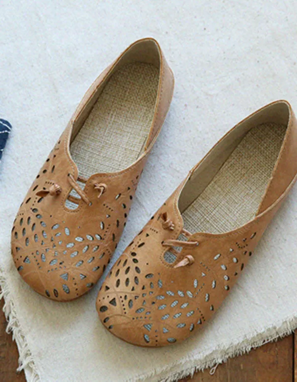 Retro Leather Hollow Summer Flats