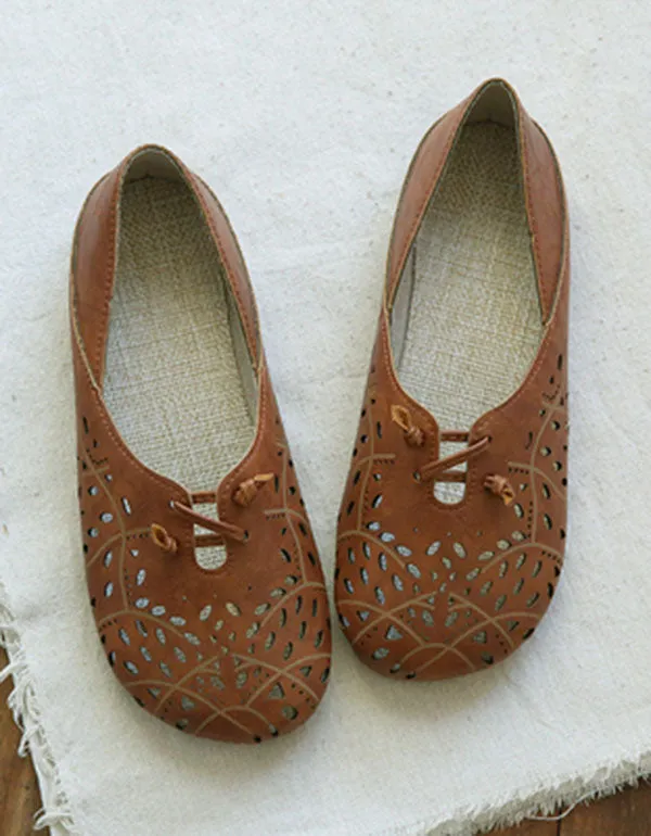 Retro Leather Hollow Summer Flats