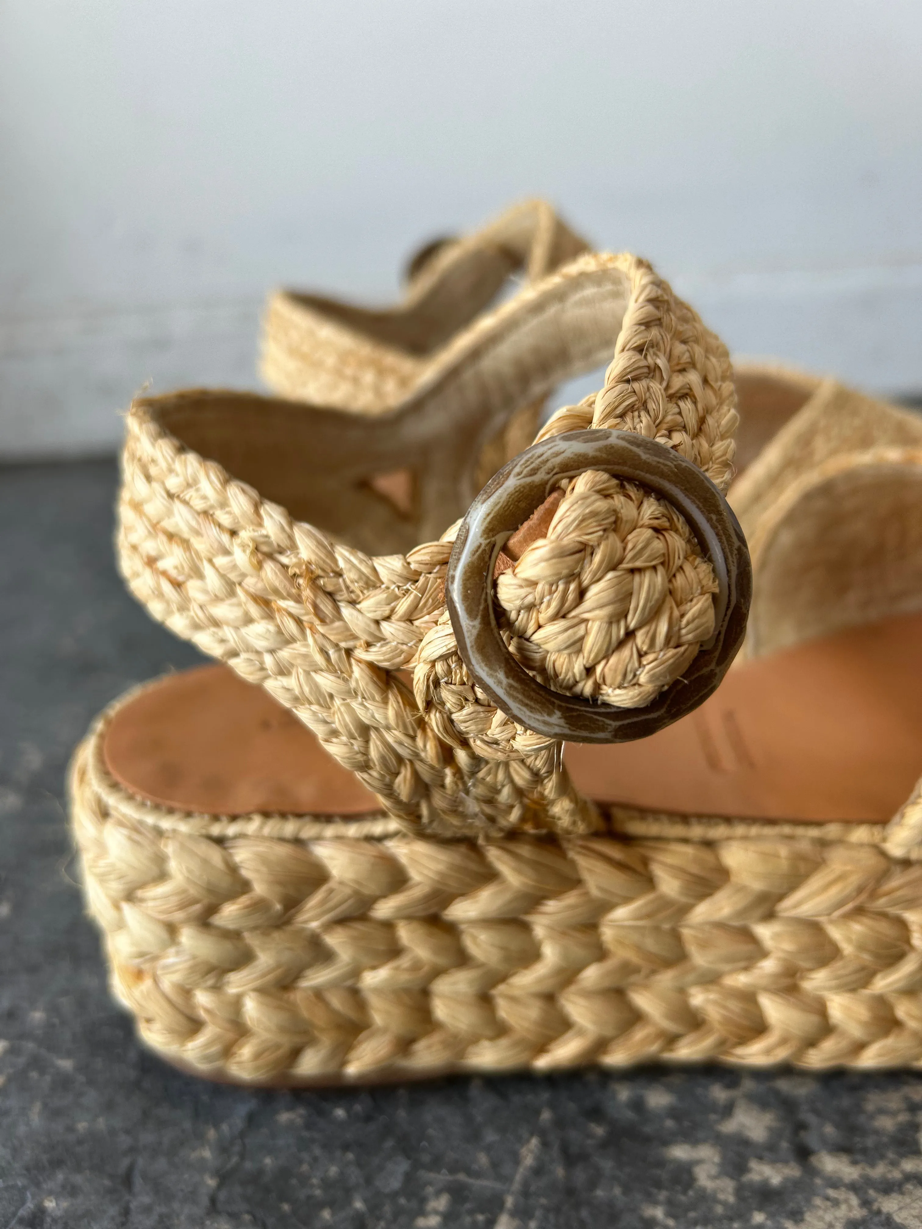 Robert Clergerie Woven Wicker Wedge Sandals