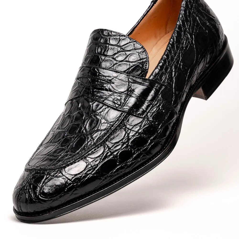 Roma Crocodile Penny Loafer in Black by Zelli Italia