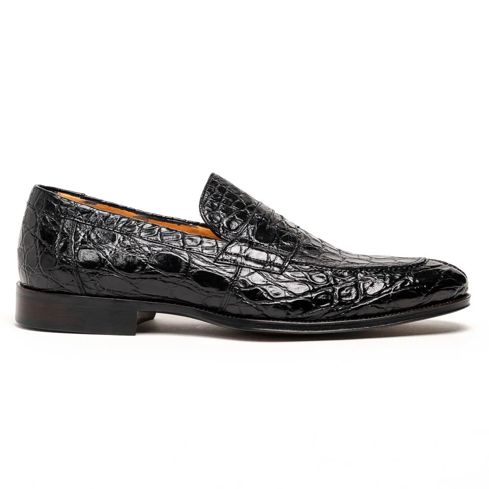 Roma Crocodile Penny Loafer in Black by Zelli Italia