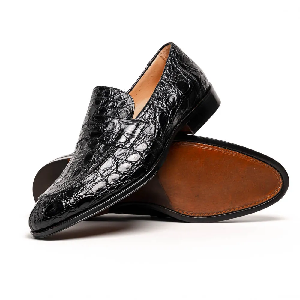 Roma Crocodile Penny Loafer in Black by Zelli Italia