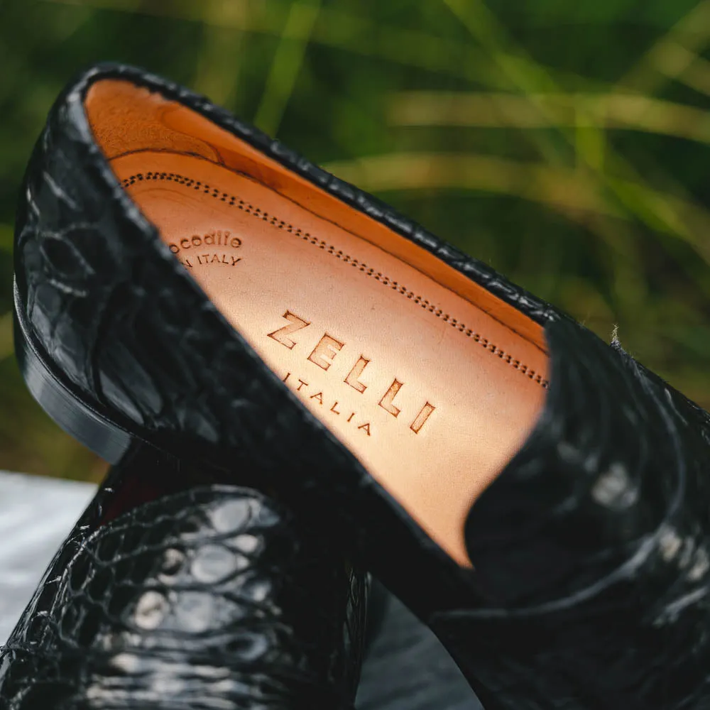 Roma Crocodile Penny Loafer in Black by Zelli Italia