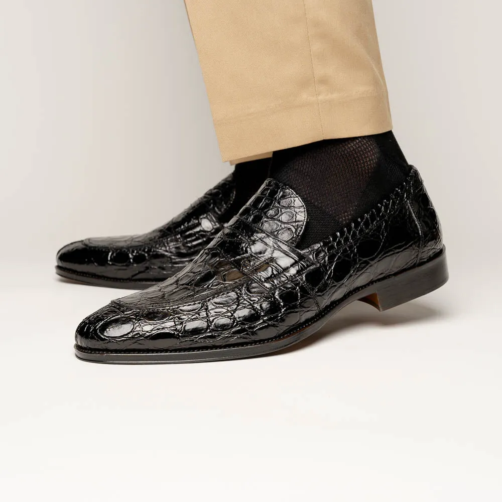 Roma Crocodile Penny Loafer in Black by Zelli Italia