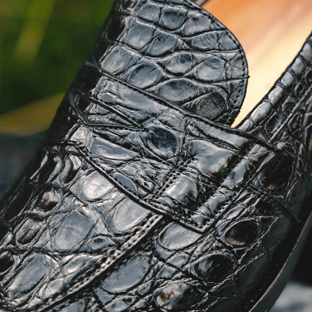 Roma Crocodile Penny Loafer in Black by Zelli Italia