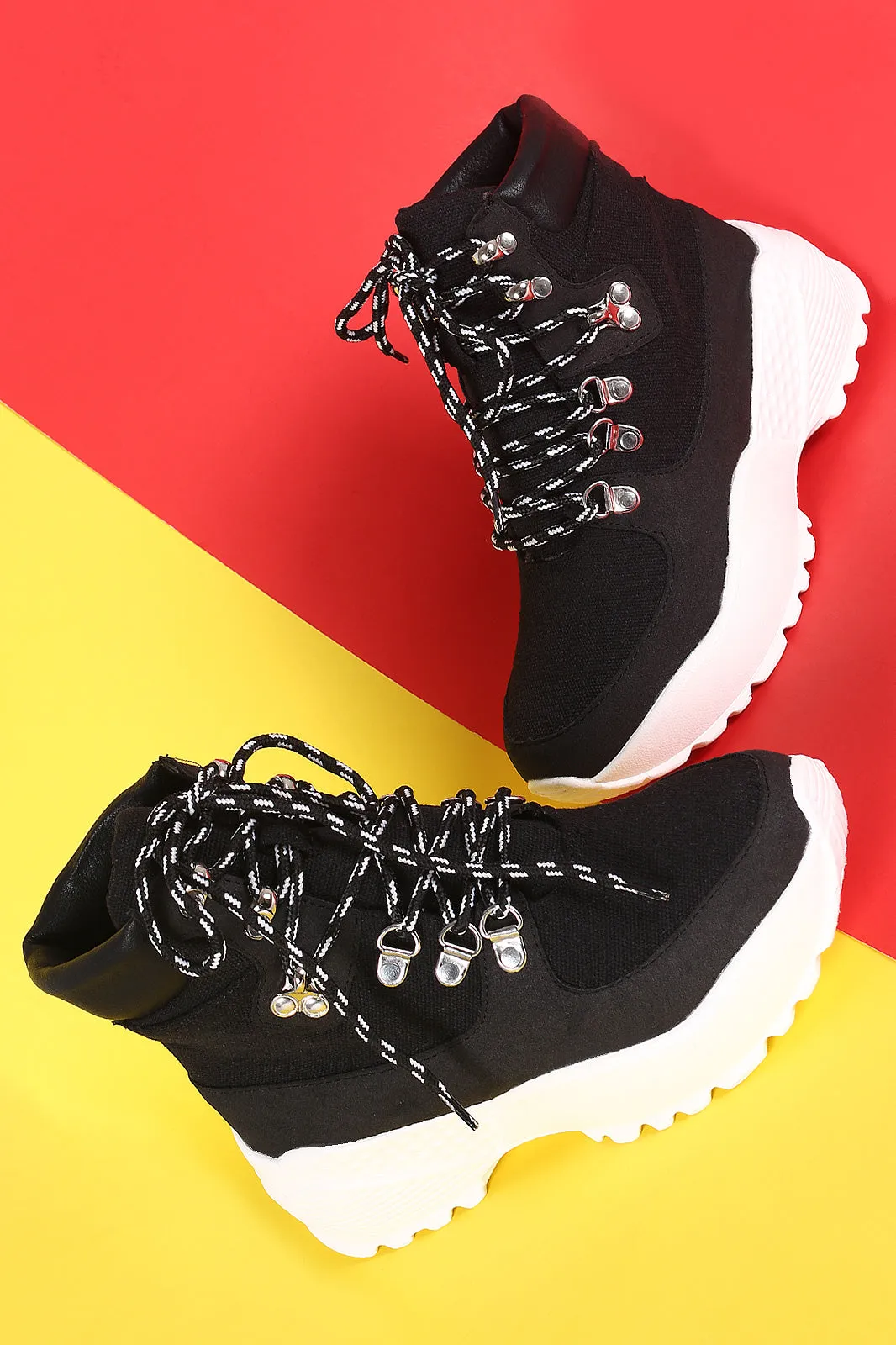 Round Toe Lace Up Platform Sneaker Ankle Boots