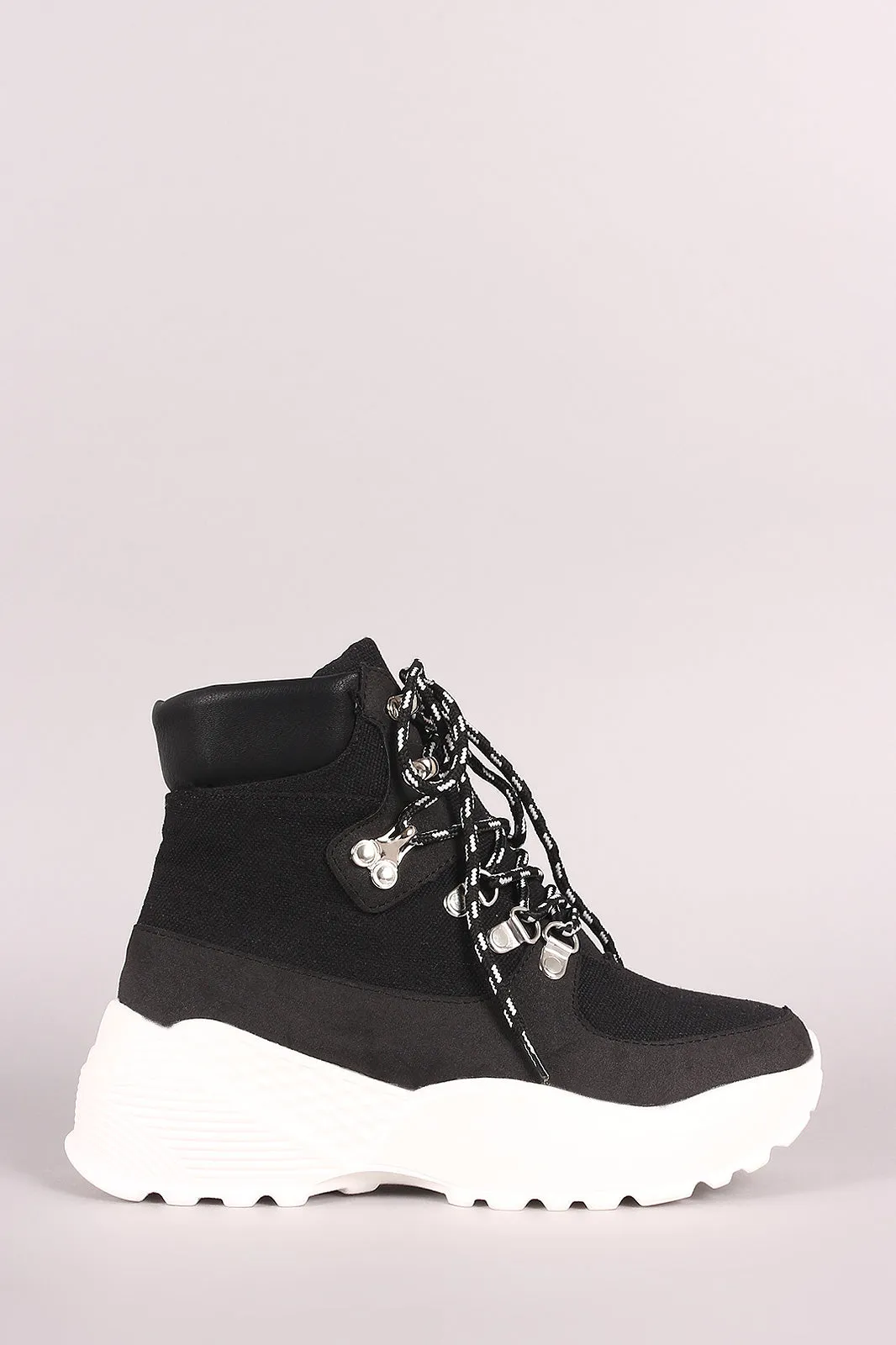 Round Toe Lace Up Platform Sneaker Ankle Boots