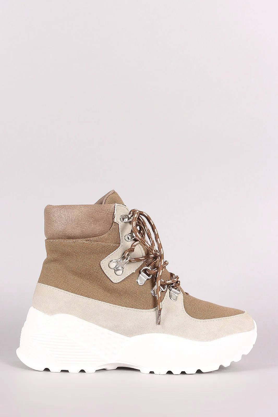 Round Toe Lace Up Platform Sneaker Ankle Boots