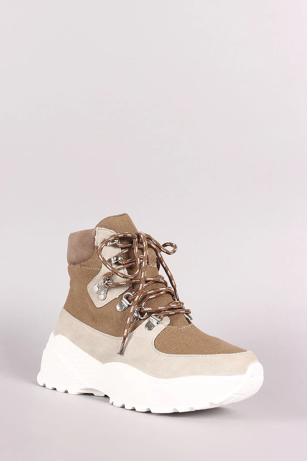 Round Toe Lace Up Platform Sneaker Ankle Boots