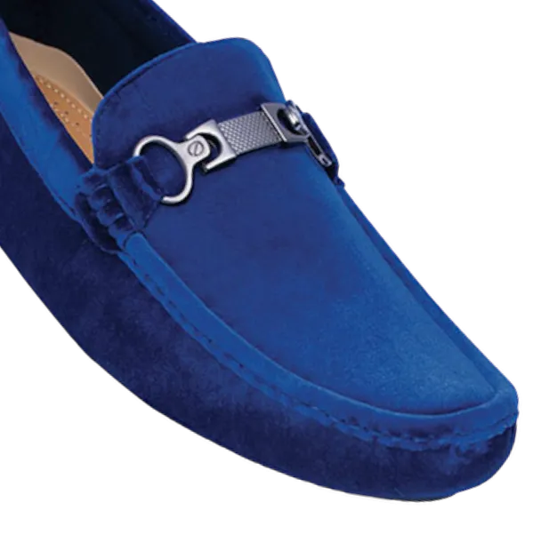 Royal Blue Suede Men's Loafer with Sliver Buckle Style MOC-69 Blue