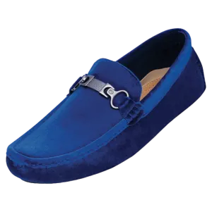 Royal Blue Suede Men's Loafer with Sliver Buckle Style MOC-69 Blue