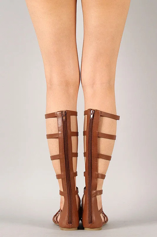 Soda Strappy Caged Gladiator Knee High Flat Sandal