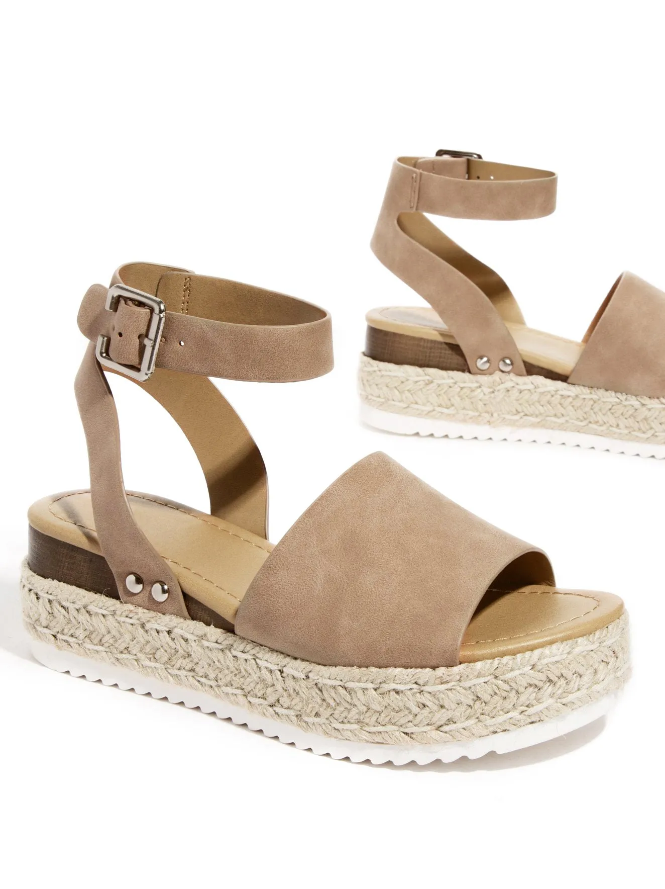 Soda Topic Espadrilles Flatform Comfortable Studded Wedge Open Toe Sandals