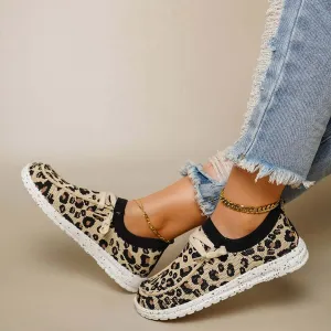 Sohiwoo  sneaker Leopard Mesh Knit Sneakers Slip-on Walking Shoes