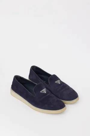 SS 2023 Navy Suede Logo Loafer