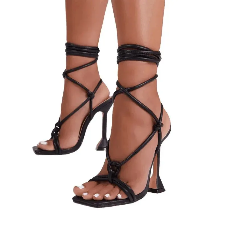 Strappy Square Toe Heeled Sandals