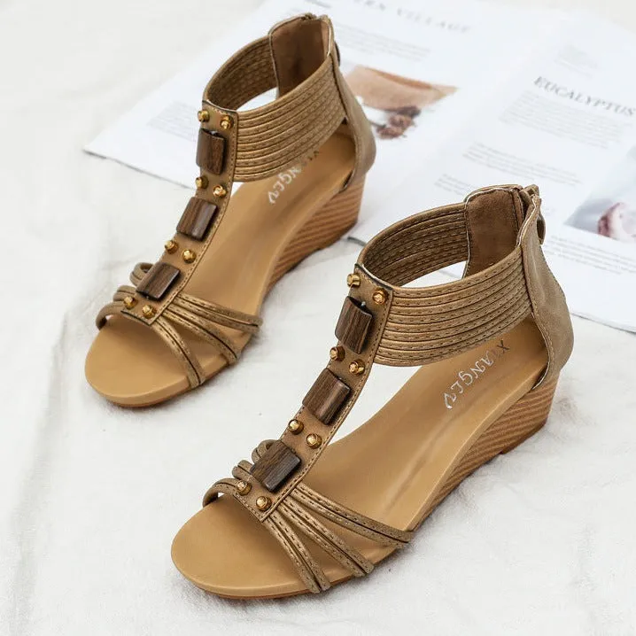 T-strap gladiator sandals bohemia wedge sandals