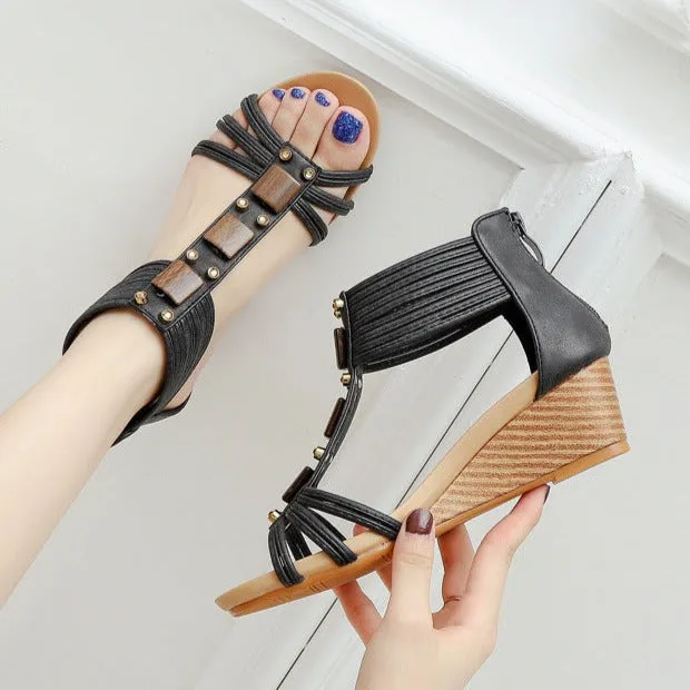 T-strap gladiator sandals bohemia wedge sandals