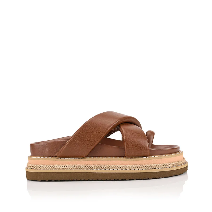 Thelma Flatform Slides - Cognac Brown