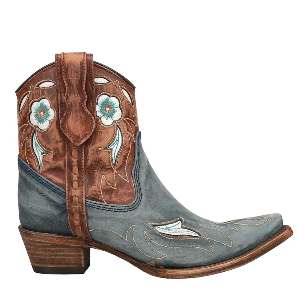 Tooled-Inlay & Floral Embroidery Ankle Snip Toe Cowboy Booties