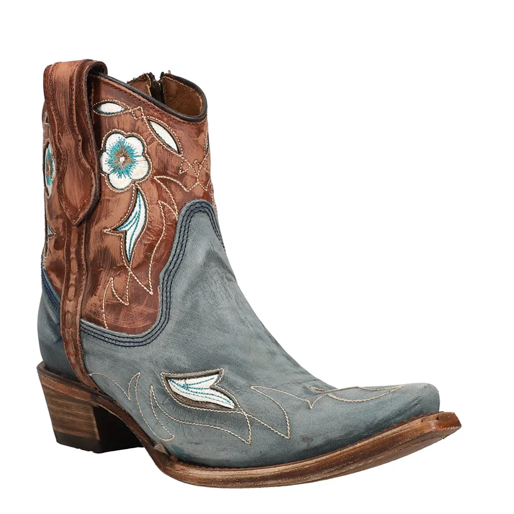 Tooled-Inlay & Floral Embroidery Ankle Snip Toe Cowboy Booties