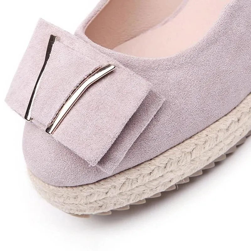 Wedge Heel Straw Lame Waterproof Shallow Mouth Women's Shoes With Butterfly Bow