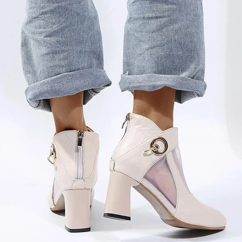 Women fashion metal buckle block heel sexy boots