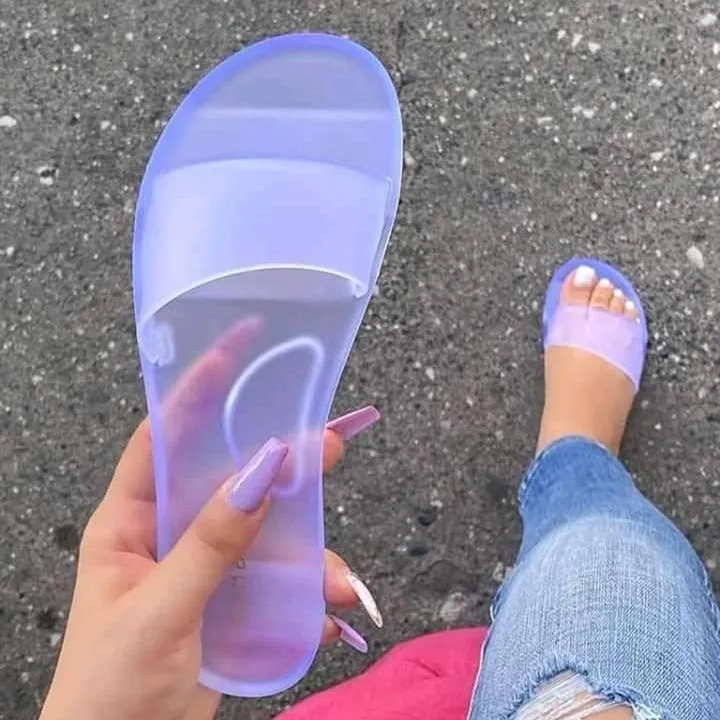 Women jelly clear one strap flat 
slide sandals