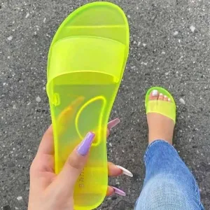 Women jelly clear one strap flat 
slide sandals