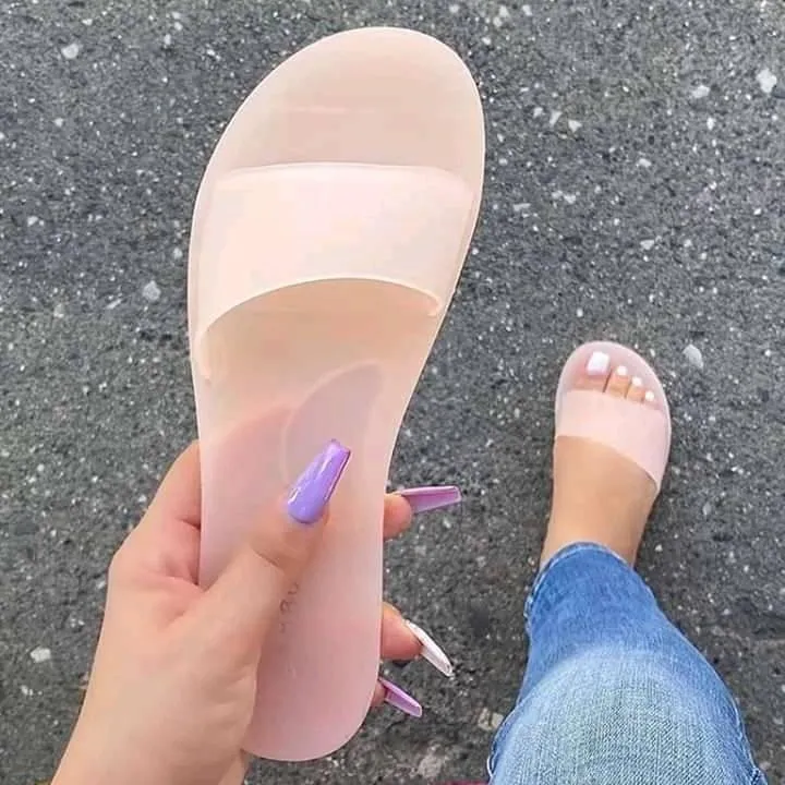 Women jelly clear one strap flat 
slide sandals